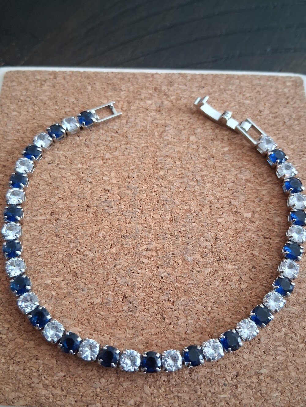 Elegant Blue & Clear Silver Tennis Bracelet - Women Jewelry